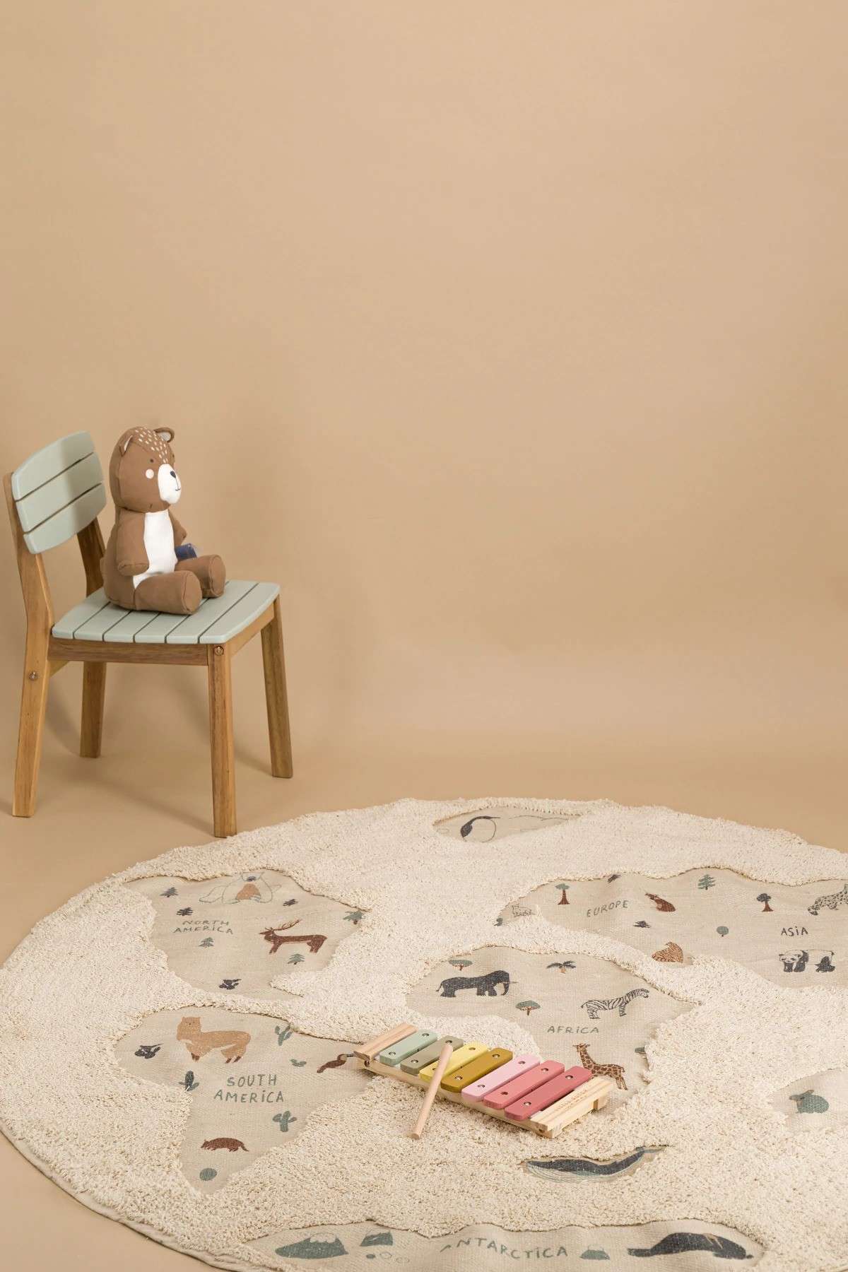 Immagine principale di Tappeto Rotondo per bambini Mappa del Mondo  140 cm (2 Colori) | AFK Living