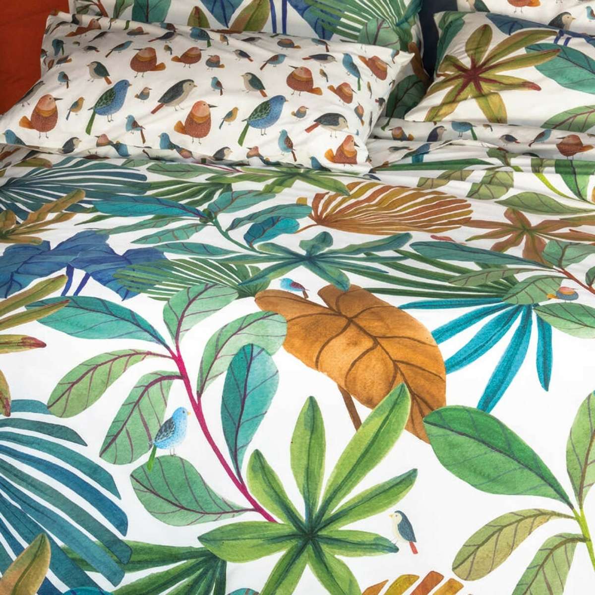 Immagine del prodotto Completo Letto Singolo Mindo Birds in Percalle di Cotone | Tessitura Toscana Telerie