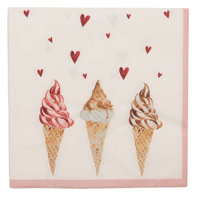 Immagine principale di Tovaglioli di Carta 3 Coni Gelato e Cuoricini (20) | Clayre & Eef