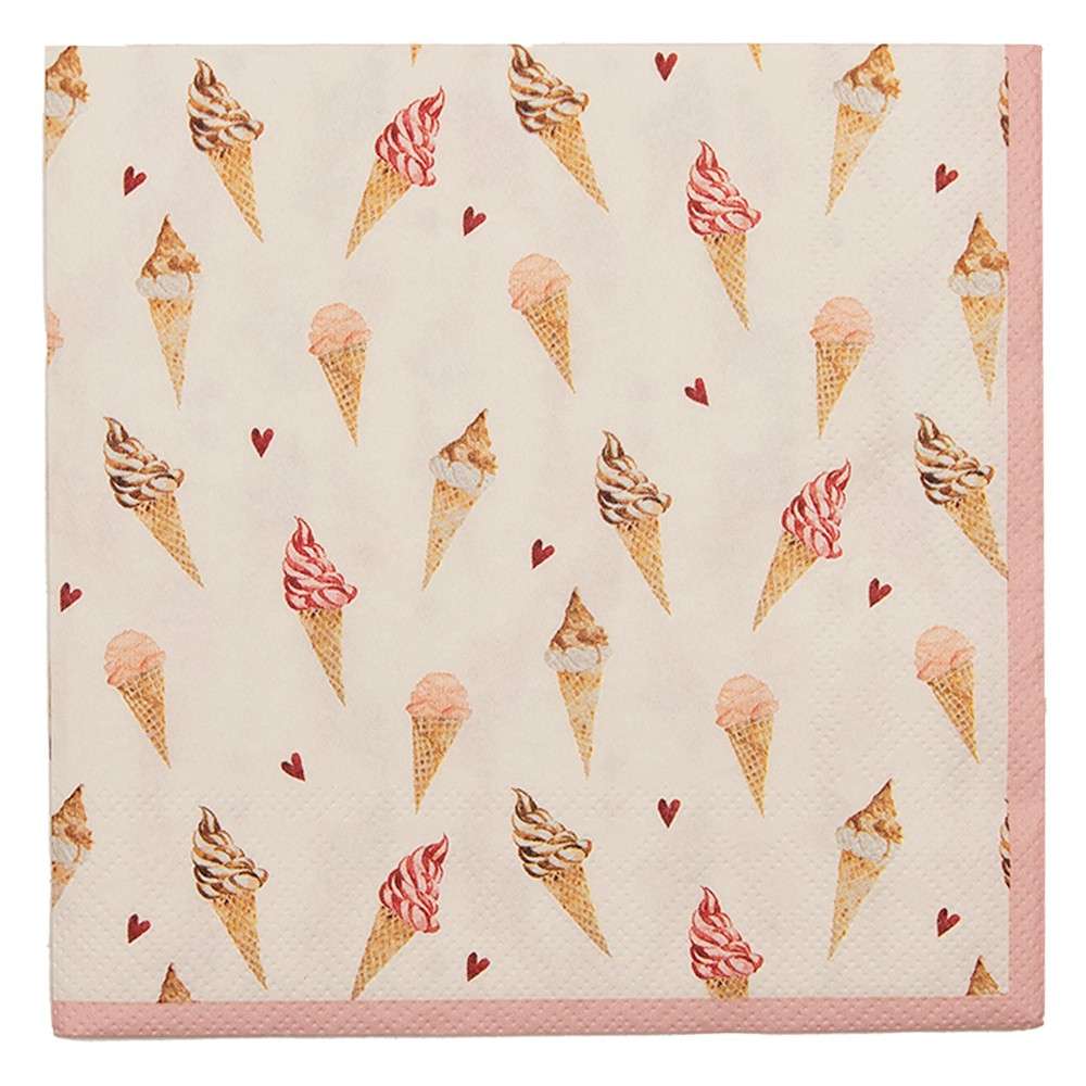 Immagine principale di Tovaglioli di Carta tappezzati di Coni Gelato e Cuoricini (20) | Clayre & Eef
