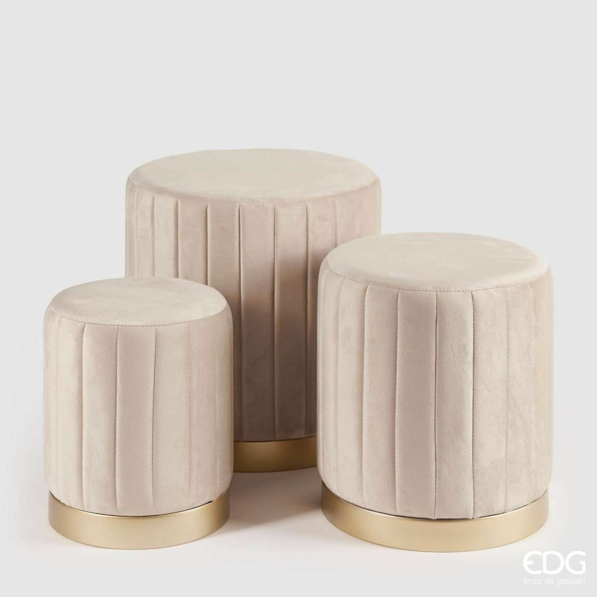 Immagine del prodotto Pouf Rotondo a Righe in Velluto Beige (3 misure) | EDG Enzo De Gasperi