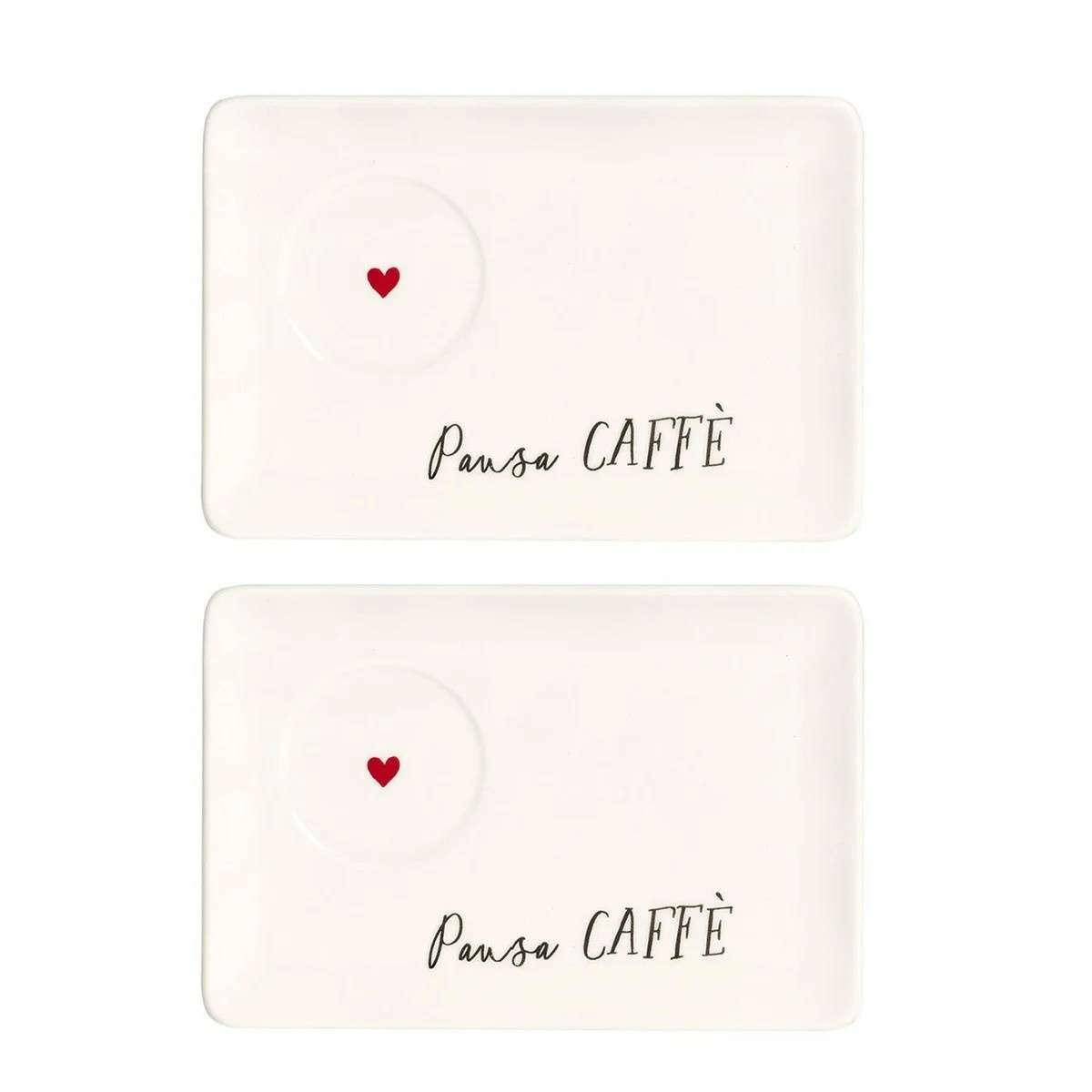 Immagine del prodotto Set 2 Piattini Rettangolari Espresso Pausa Caffè Cuore Rosso 15x10 cm | Simple Day