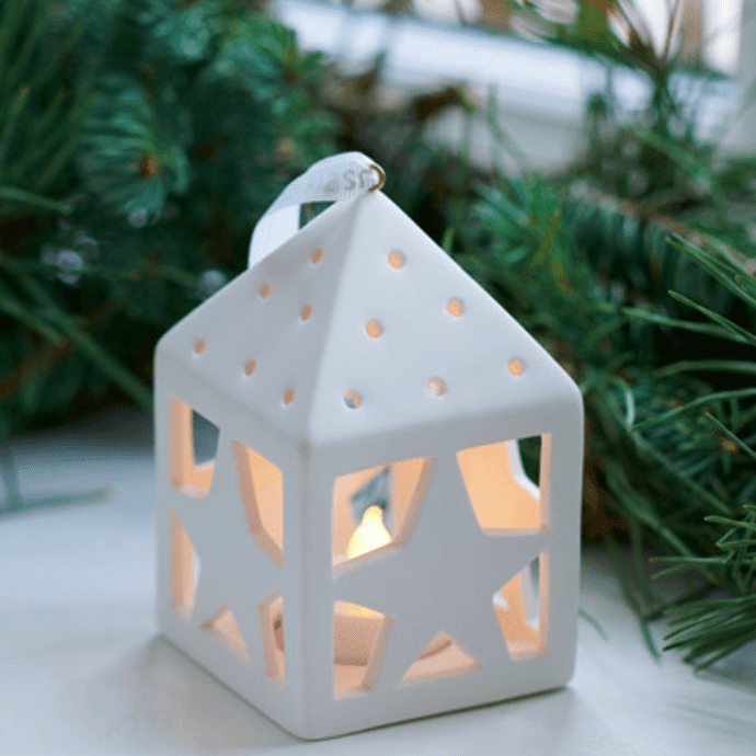 Immagine principale di Lanterna Casetta con Stella Olina in Ceramica bianca | Sirius Shining Moments