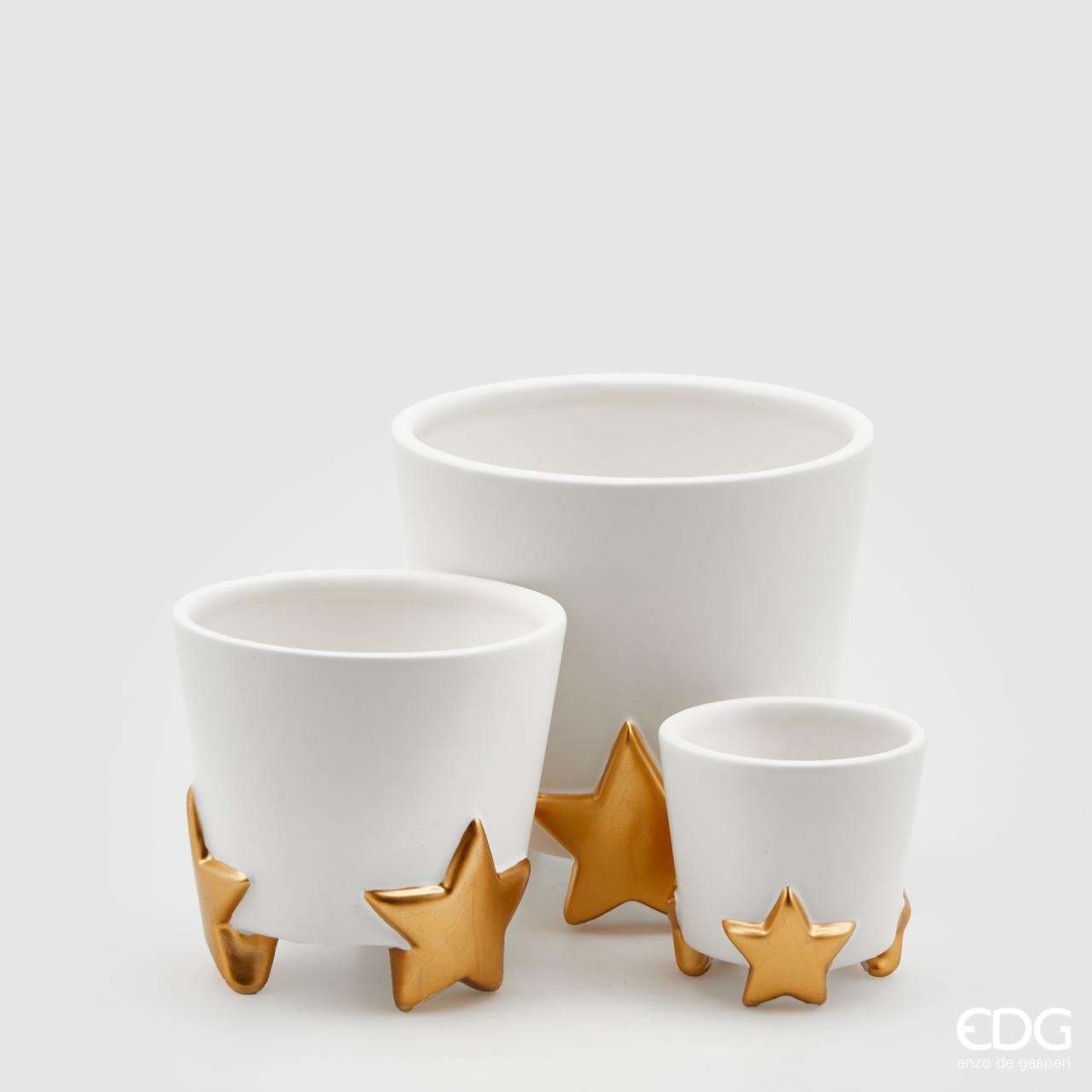 Immagine principale di Set di 3 Vasi in Ceramica Bianca Stelle Oro | EDG Enzo De Gasperi