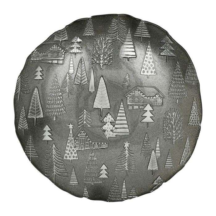 Immagine principale di Piatto Decorativo con Pini in Vetro Grigio Metallizzato | Côté Table