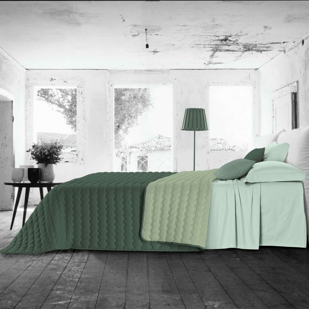 Immagine variante Verde Chiaro/Verde Scuro - Trapunta Invernale Una Piazza e Mezza Acapulco Bicolor in Microfibra | Pietro Zanetti Home