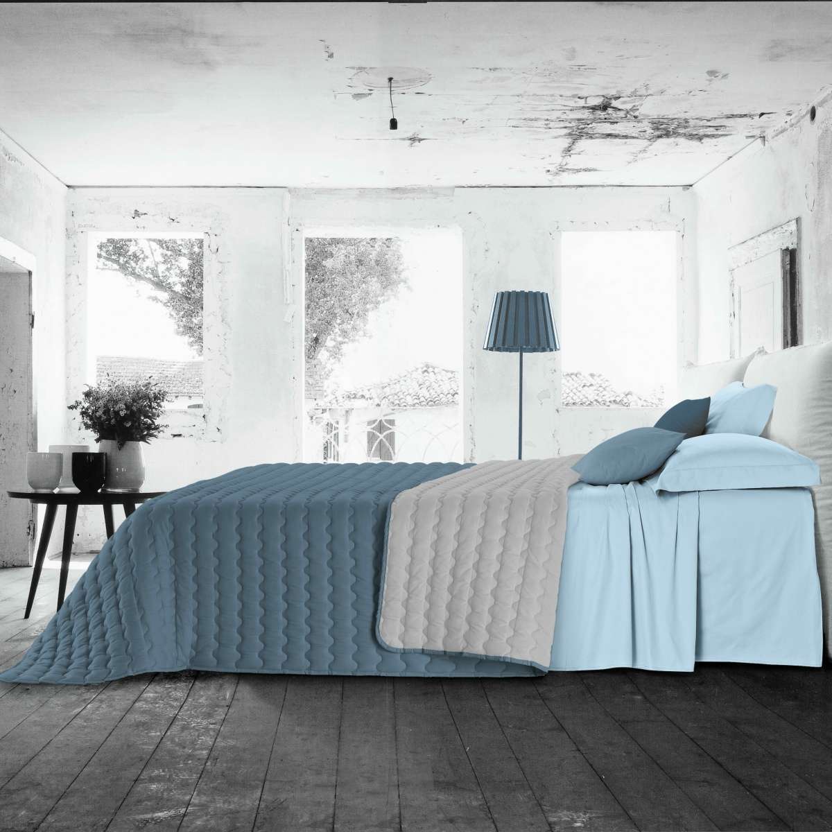 Immagine variante Grigio Perla/Blu - Trapunta Invernale Una Piazza e Mezza Acapulco Bicolor in Microfibra | Pietro Zanetti Home