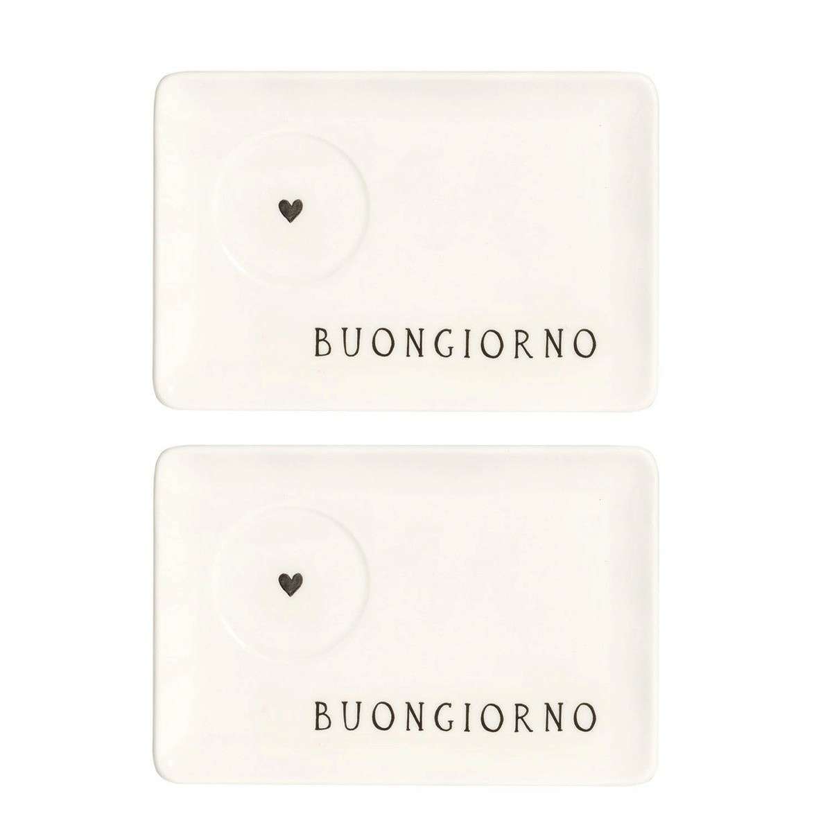 Immagine del prodotto Set 2 Piattini Rettangolari Espresso Buongiorno Cuore Grigio 15x10 cm | Simple Day