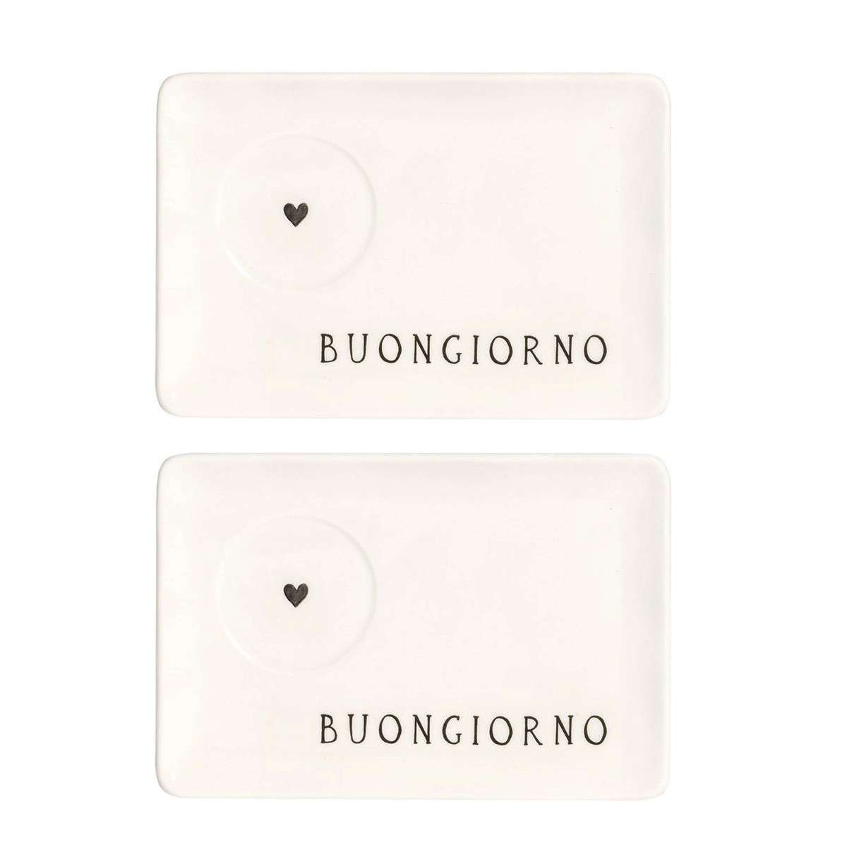Immagine principale di Set 2 Piattini Rettangolari Espresso Buongiorno Cuore Grigio 15x10 cm | Simple Day