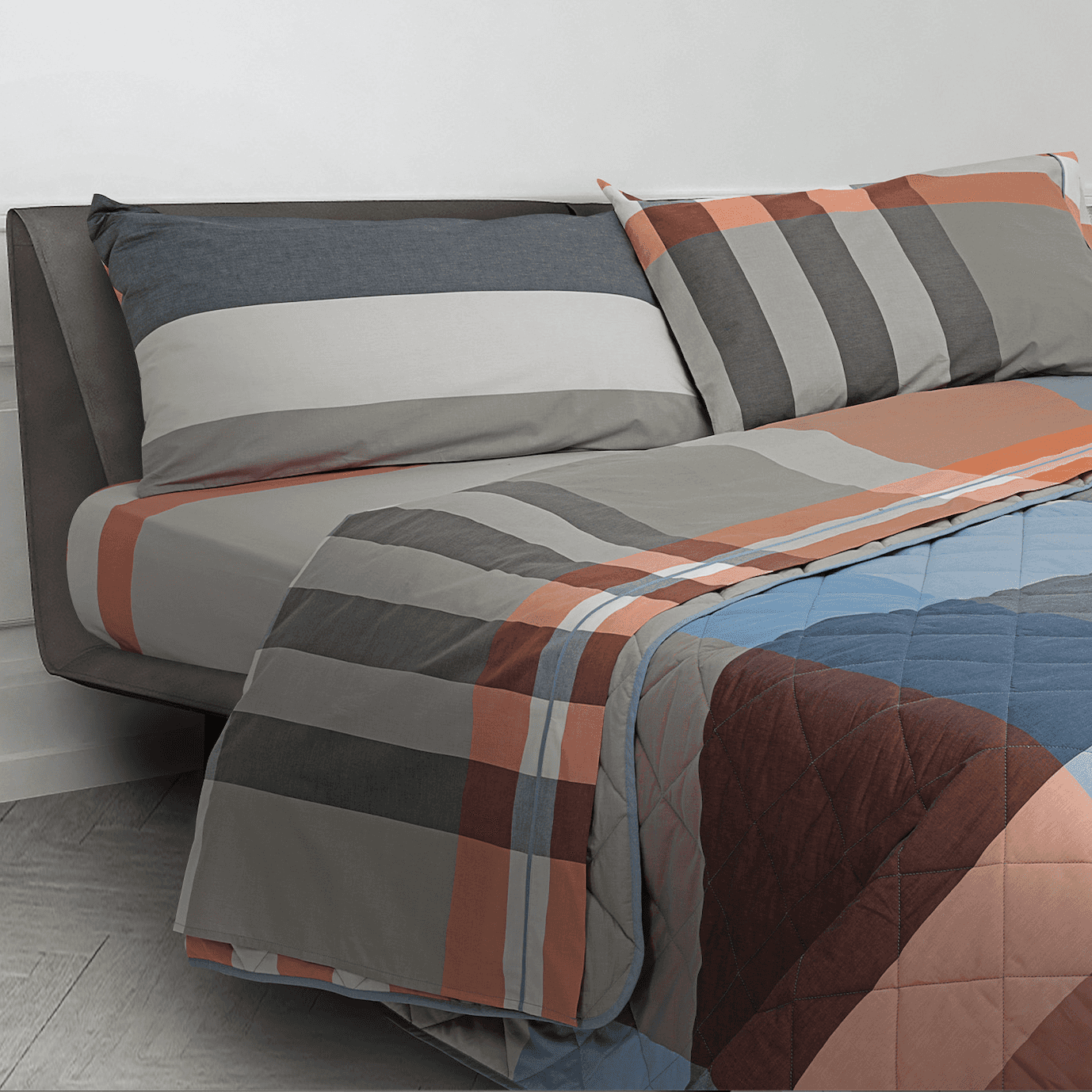 Immagine principale di Completo Letto Matrimoniale Liverpool Arancio Tinto in Filo in Cotone Percalle D | Daunex