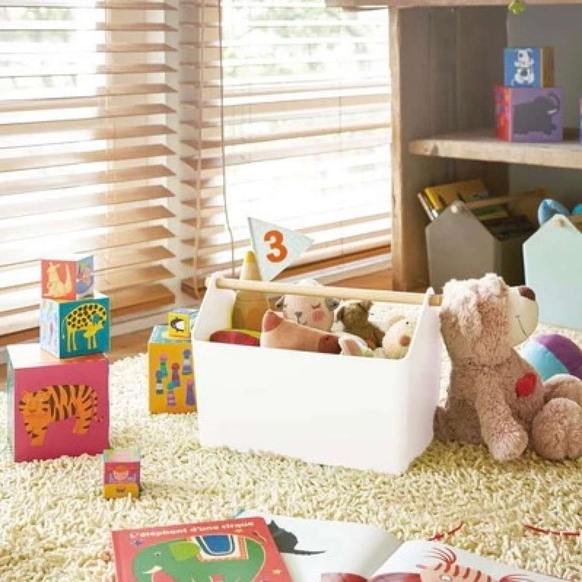 Immagine del prodotto Box Portaoggetti Bianco con Manico in Legno | Yamazaki