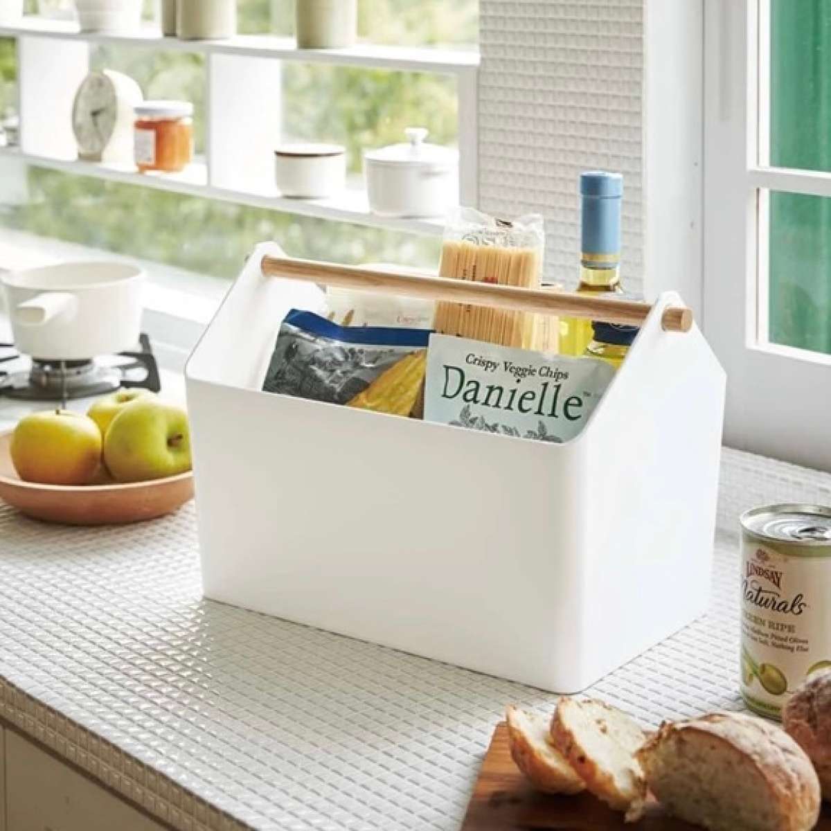Immagine del prodotto Box Portaoggetti Bianco con Manico in Legno | Yamazaki
