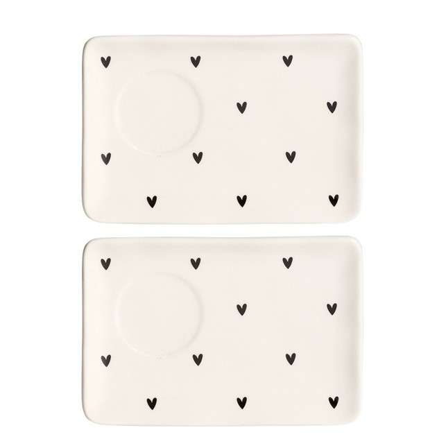 Immagine principale di Set 2 Piattini Rettangolari Espresso Tappezzati di Cuori 15x10 cm | Simple Day