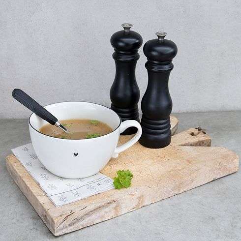 Immagine principale di Scodella con manico in Ceramica Bianca con Cuoricino e bordo Nero | Bastion Collections