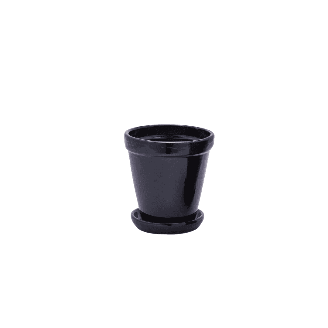 Immagine principale di Vaso Glaze Svasato Nero con Sottovaso in Ceramica - 2 Misure | EDG Enzo De Gasperi