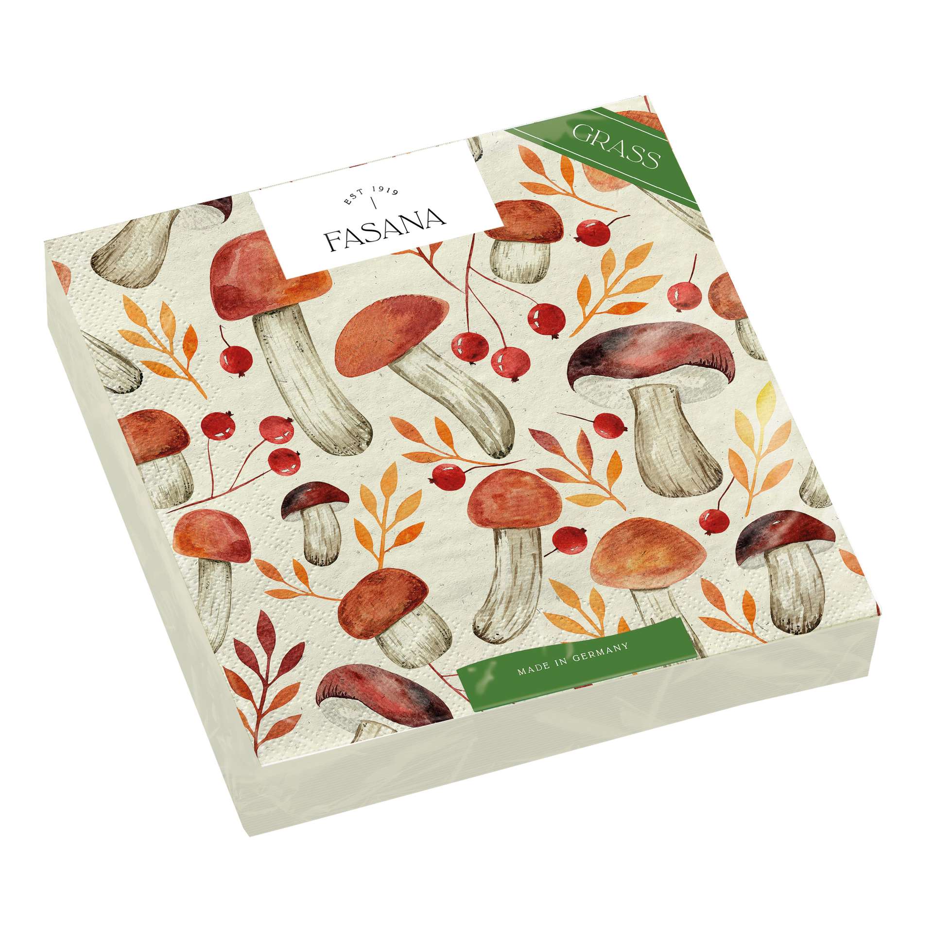Immagine principale di Tovaglioli di Carta Mushrooms realizzati con Fibre di Erba 33x33 cm | FASANA EST 1919