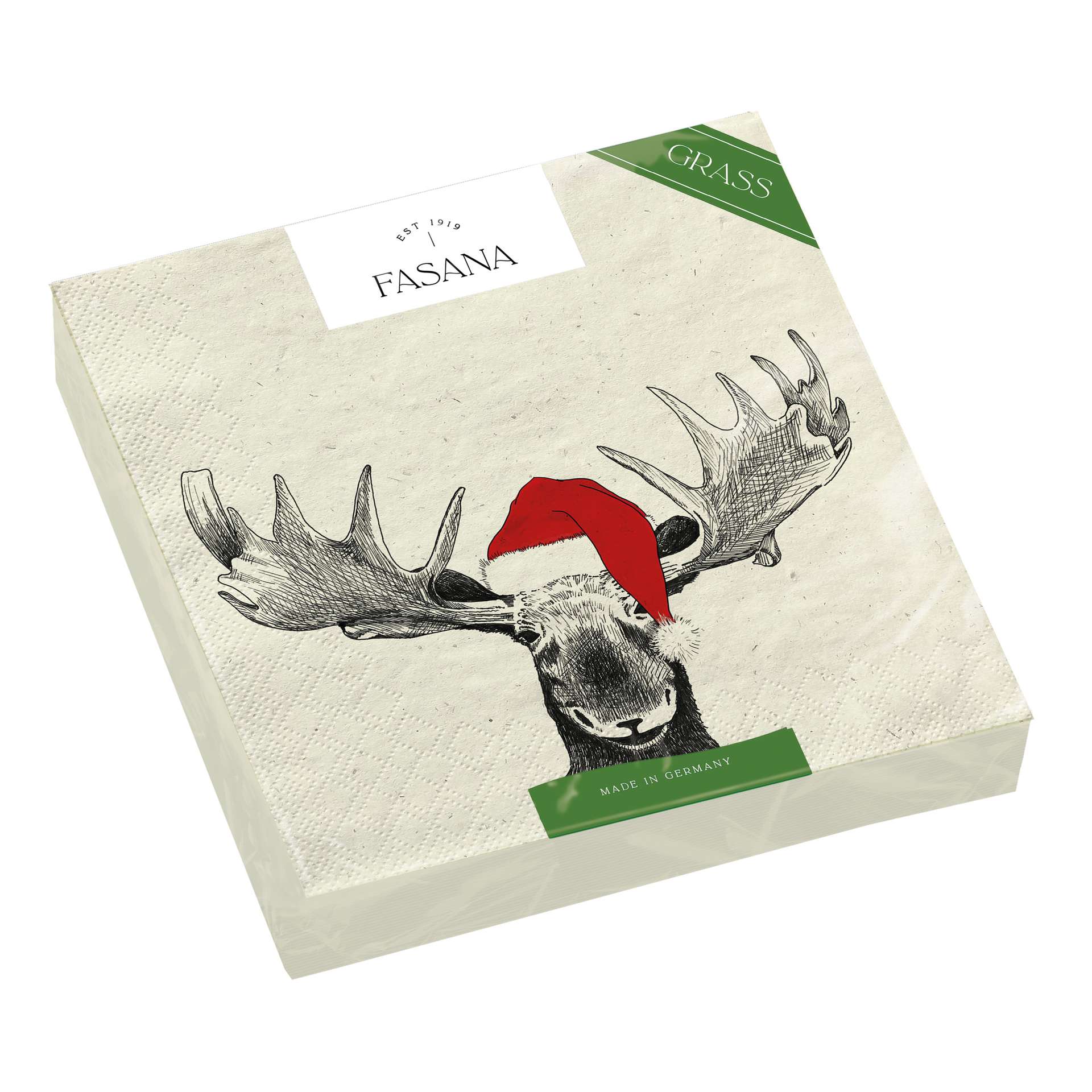 Immagine principale di Tovaglioli di Carta Funny Xmas Moose realizzati con Fibre di Erba 33x33 cm | FASANA EST 1919