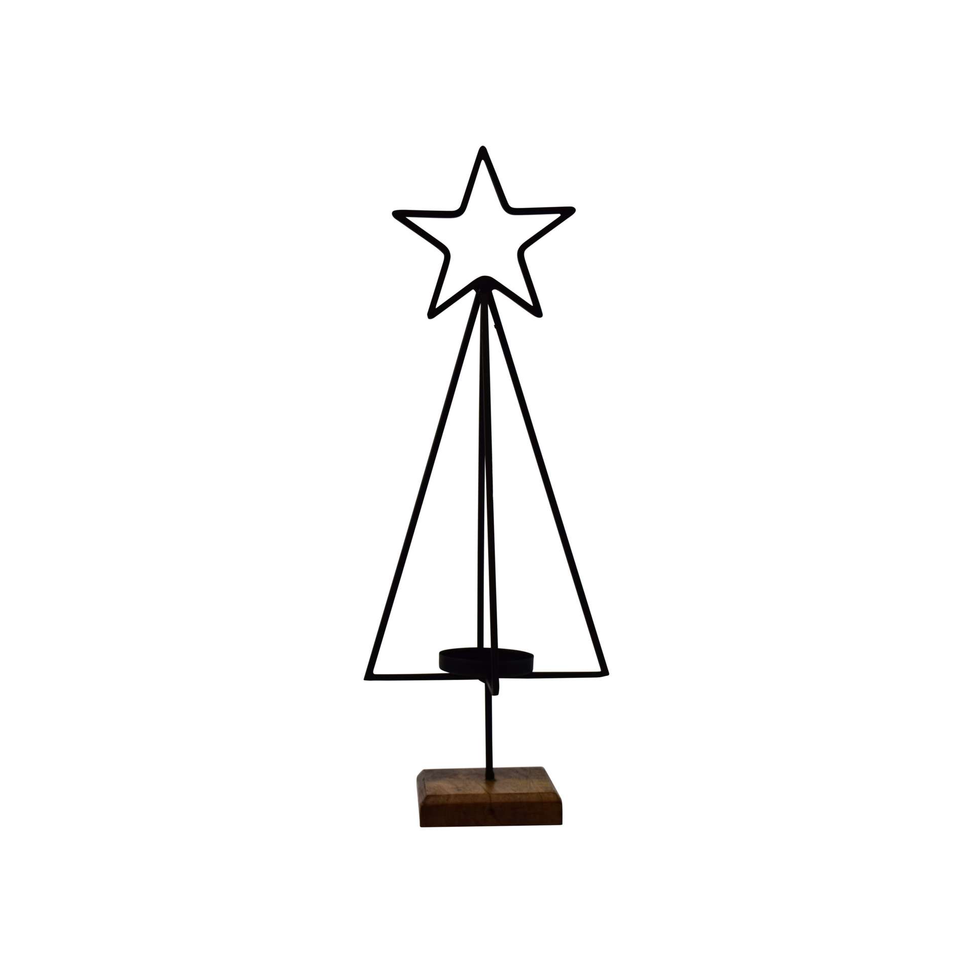 Immagine principale di Portacandela Albero Tanne in metallo nero con Stella e base di appoggio (2 | Concord Home & Interior