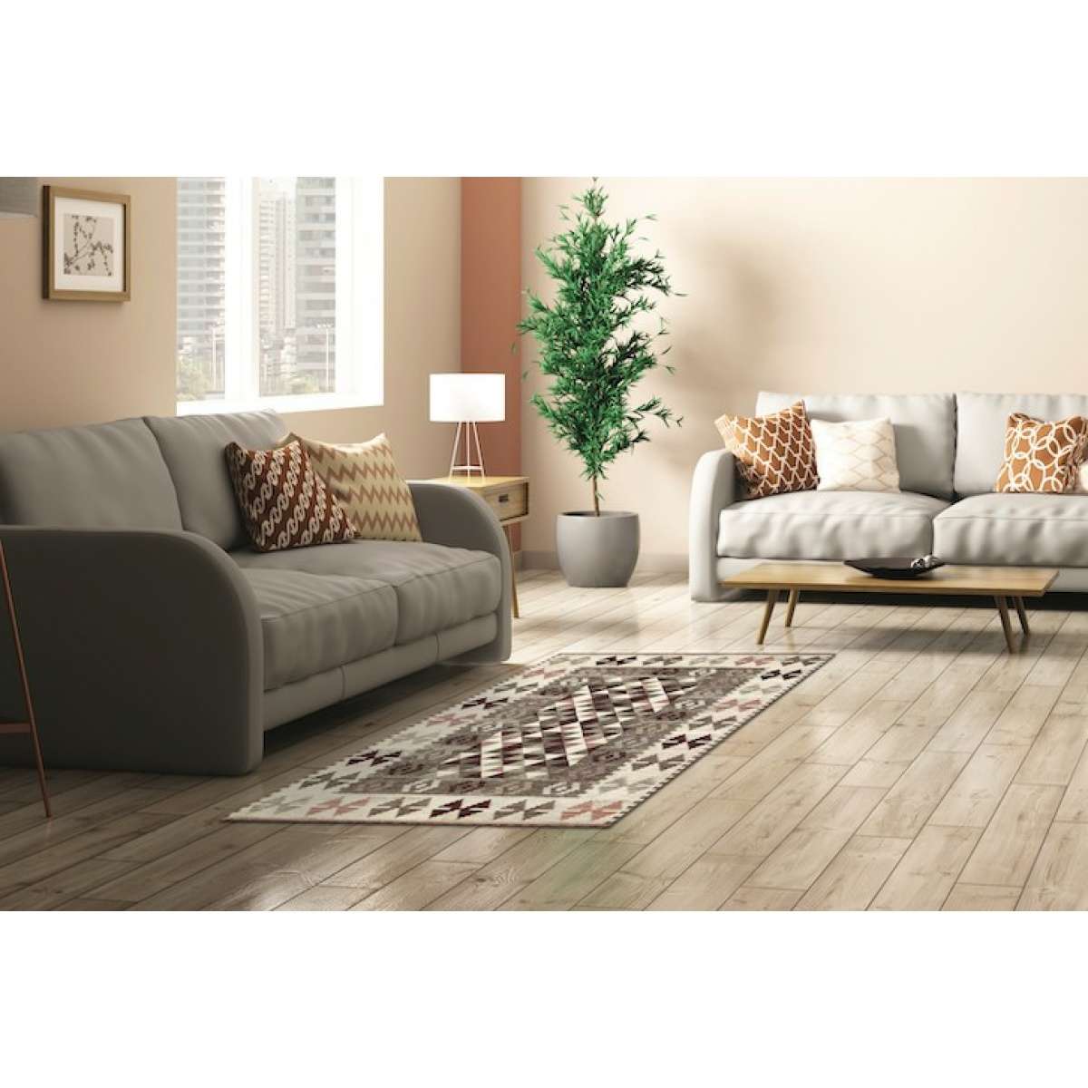 Immagine variante 140x200 cm - Tappeto Kilim Grigio Caldo Antiscivolo e Lavabile in Lavatrice | Pietro Zanetti Home