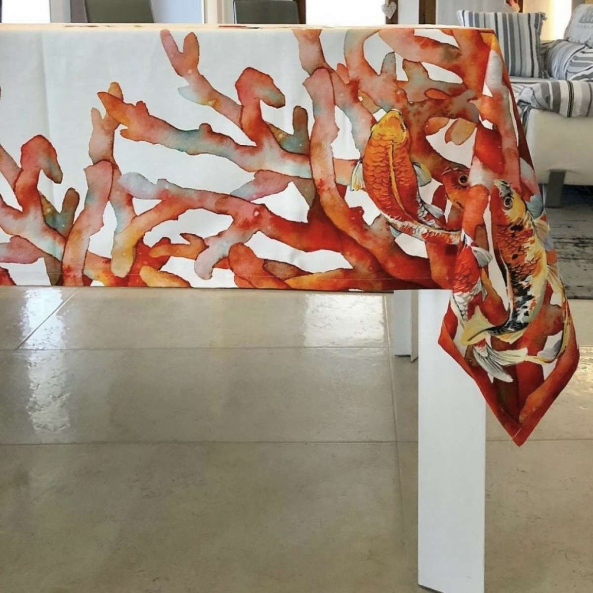 Immagine variante 150x250 cm - Tovaglia Rettangolare Corallo Rosso Stampa Digitale in 100% Cotone di Panama | Pietro Zanetti Home