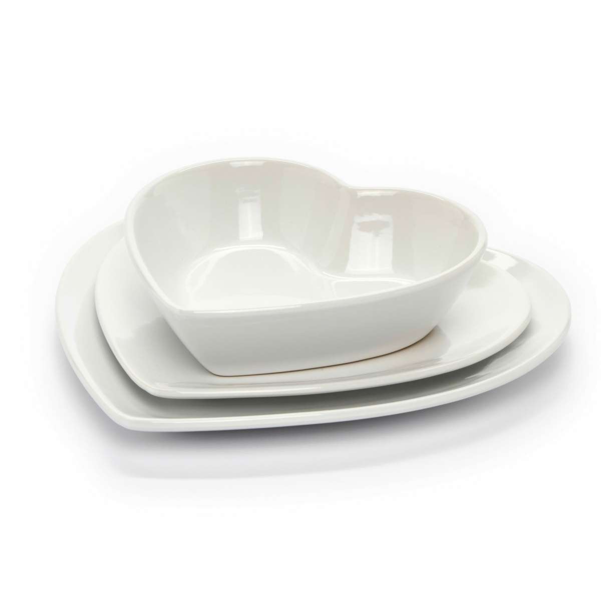 Immagine variante Antipasto/Contorno/Dessert - Piatti Sfusi a forma di Cuore in Ceramica Bianca | Nuvole di Stoffa