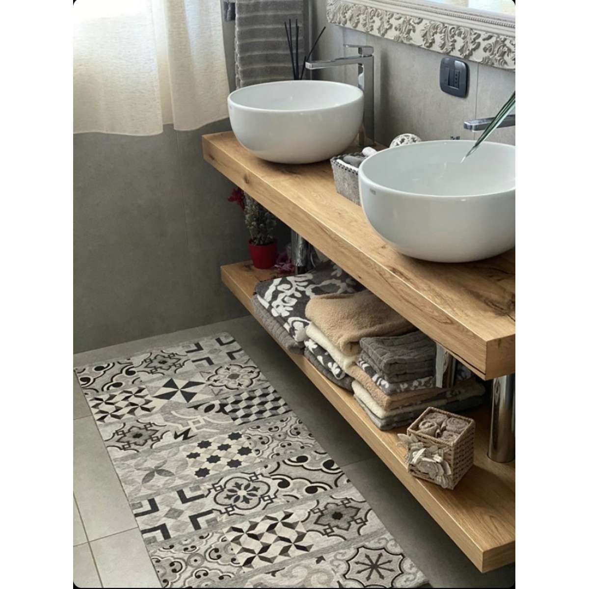 Immagine variante 57x140 cm - Tappeto Cucina Cementine Grigio Antiscivolo e Lavabile in Lavatrice | Pietro Zanetti Home