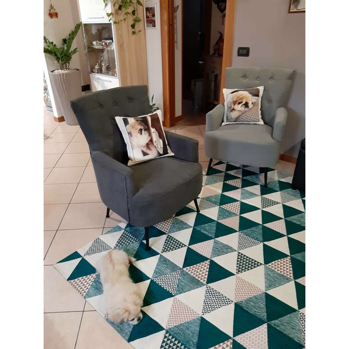 Immagine variante 65x115 cm - Tappeto Triangoli Petrolio Antiscivolo e Lavabile in Lavatrice | Pietro Zanetti Home