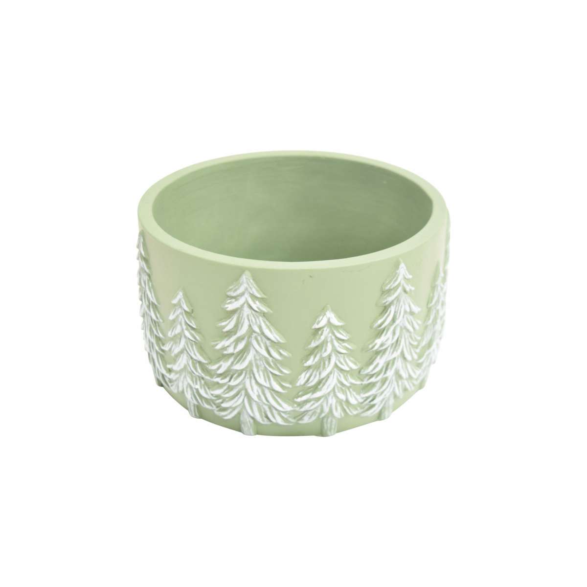 Immagine variante M - Vaso Rotondo Disegno Abeti in Rilievo Magia Invernale Verde e Bianco (2 Mis | Concord Home & Interior
