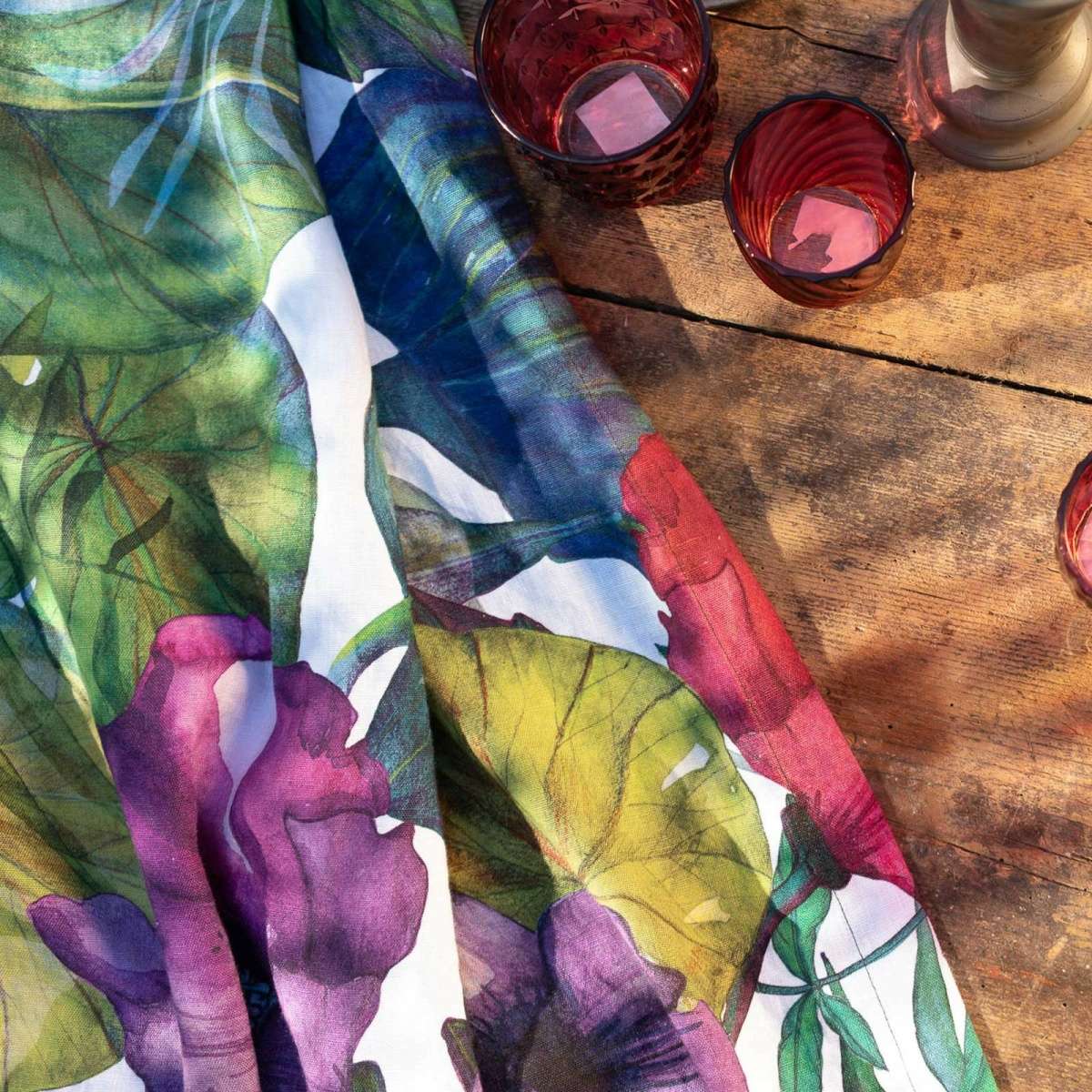 Immagine variante 170x270 cm - Tovaglia Rettangolare Karkade fantasia Floreale in 100% Canapa | Tessitura Toscana Telerie