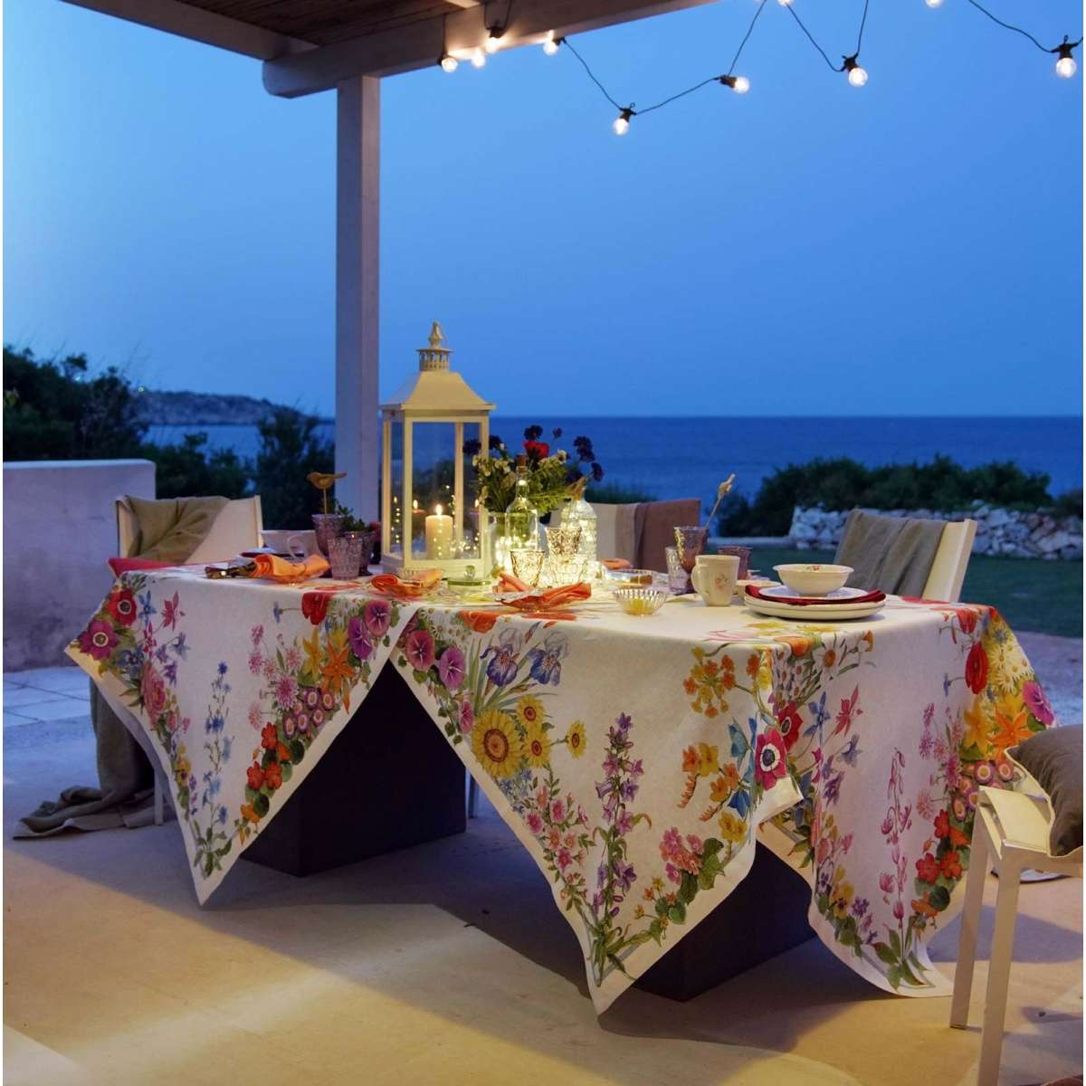 Immagine variante 160x230 cm - Tovaglia Rettangolare Floralia stampa digitale in 100% Lino | Tessitura Toscana Telerie