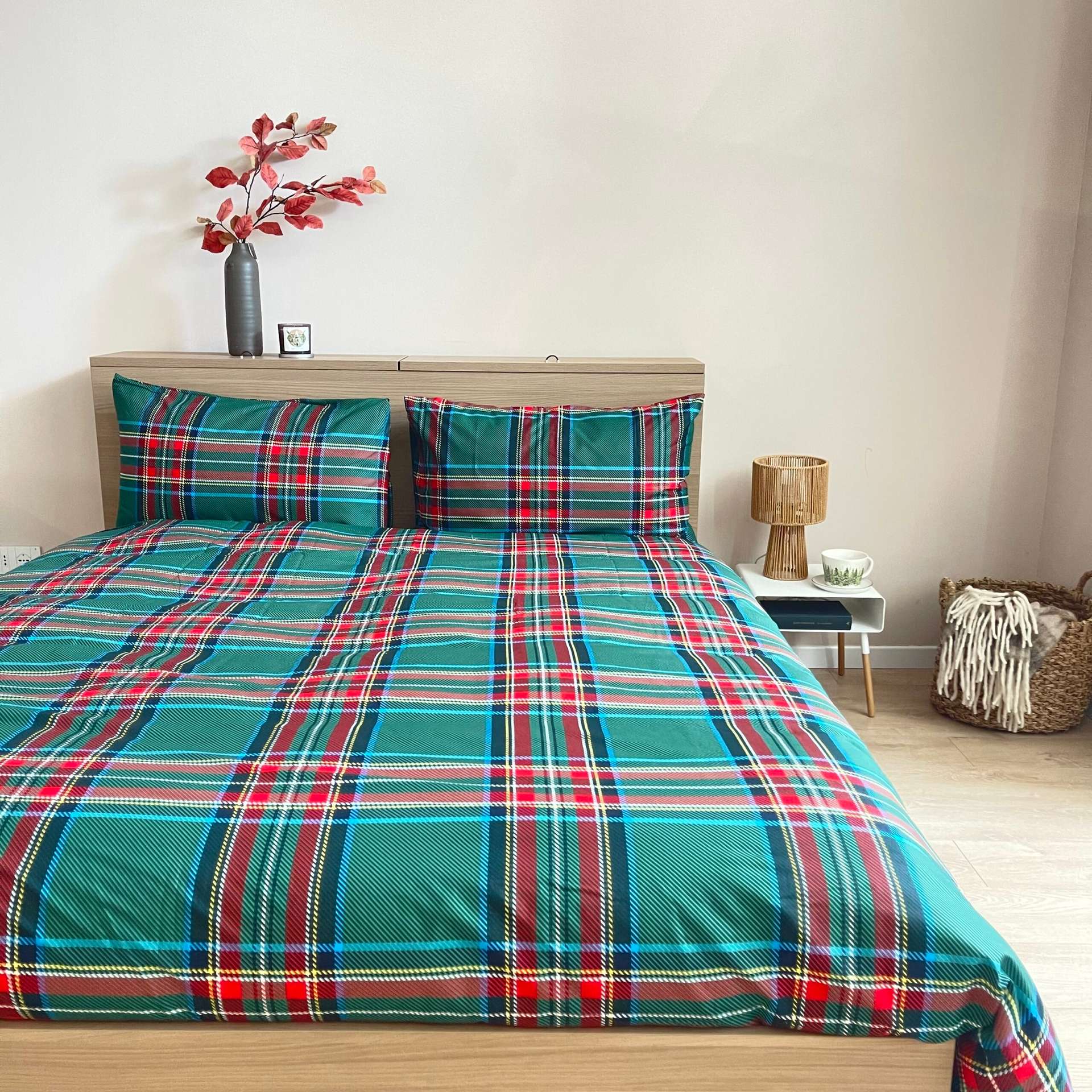 Set Copripiumino Reversibile Lush Decor Grayson Farmhouse, 3 Pezzi, Quadri Plaid Blu Navy E Rosso, Matrimoniale, 100% Poliestere