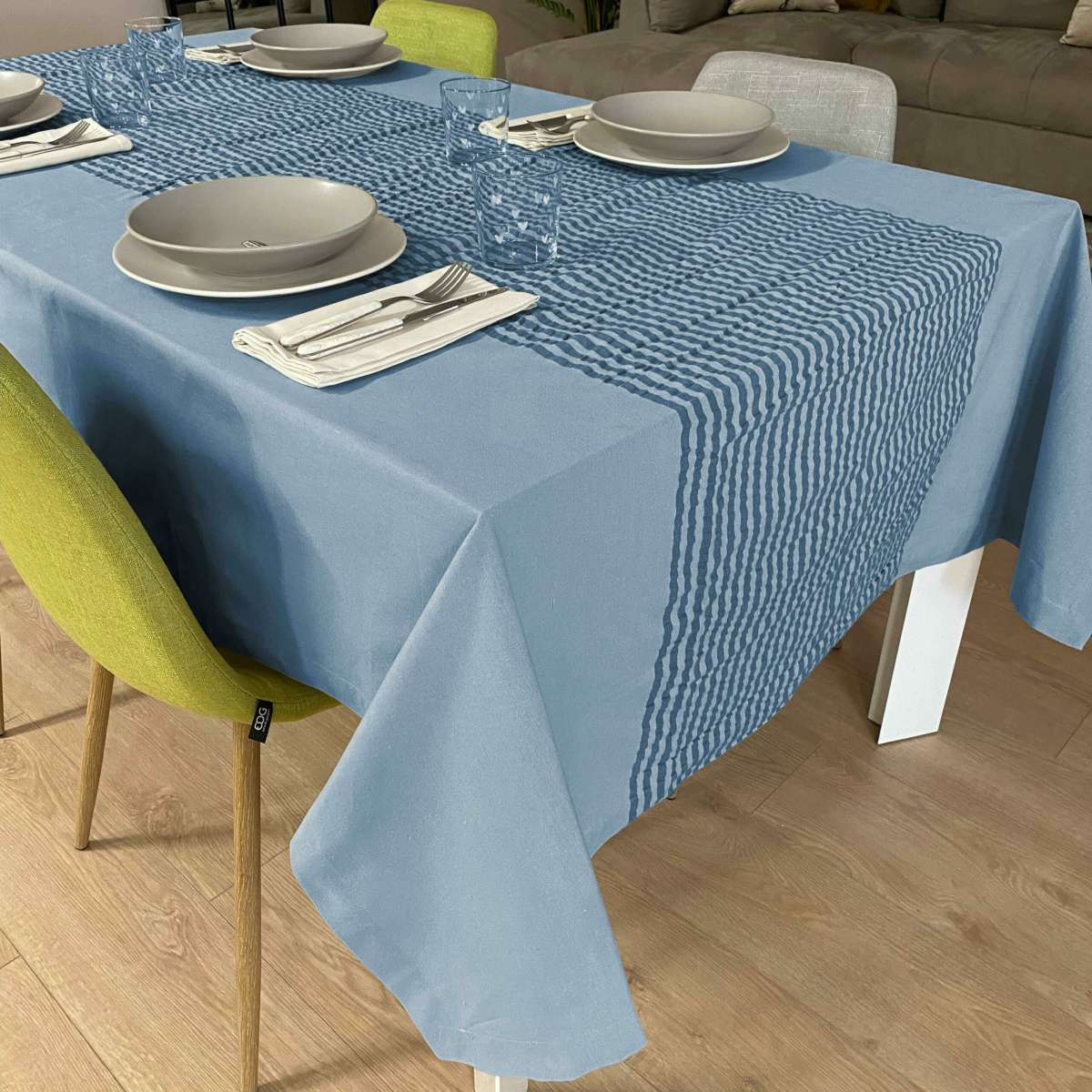 Immagine variante 140x240 cm - Tovaglia Rettangolare Ingrid Denim 100% Cotone Tinto in Filo - 3 Misure | Cavalieri Spa