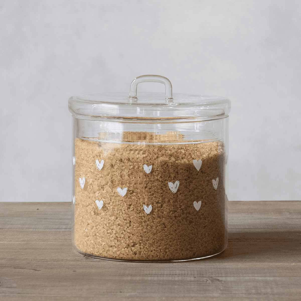 Immagine del prodotto Barattolo in vetro borosilicato Basso Tappezzato di Cuori 12 cm | Simple Day