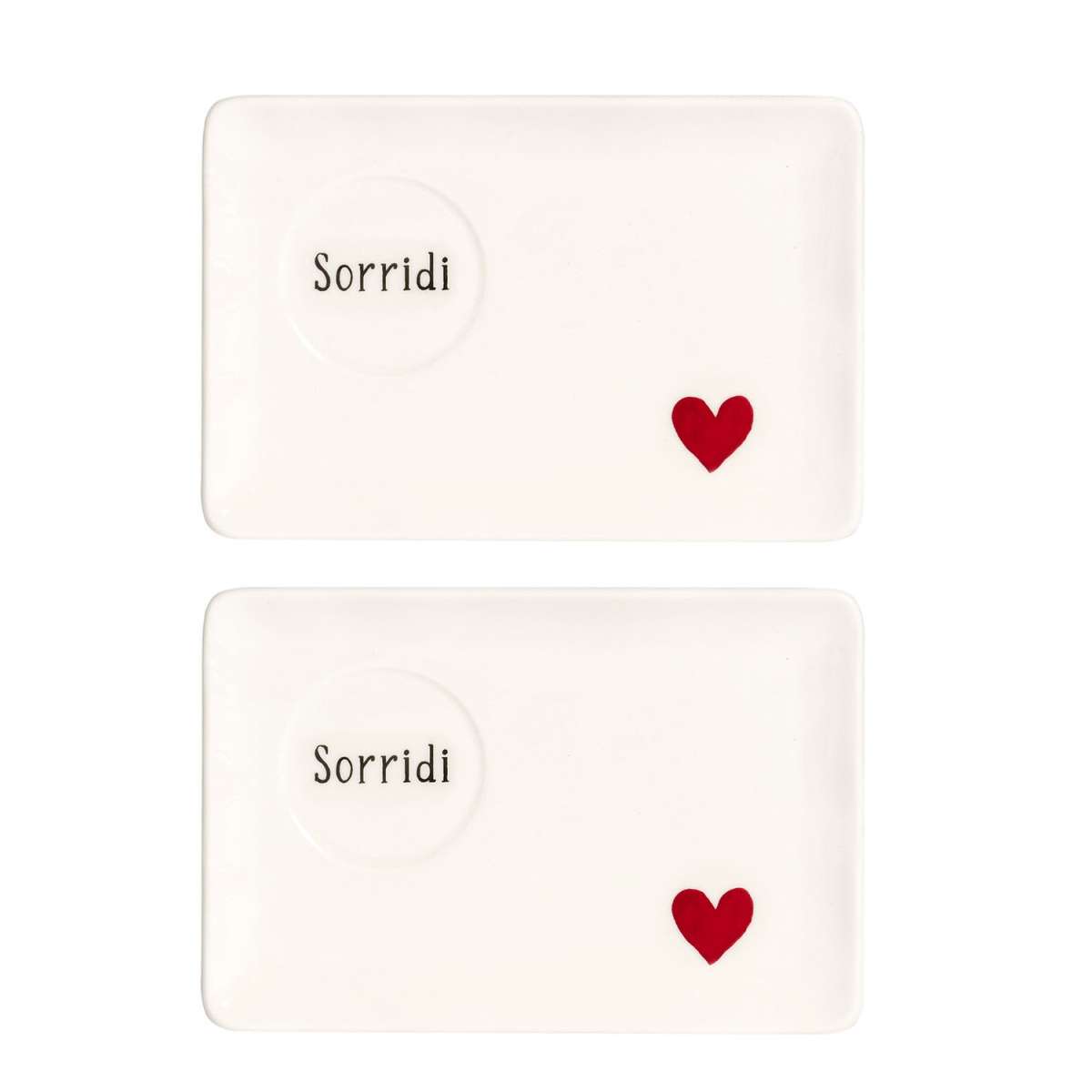 Immagine del prodotto Set 2 Piattini Rettangolari Espresso Sorridi Cuore Rosso 1510 cm | Simple Day