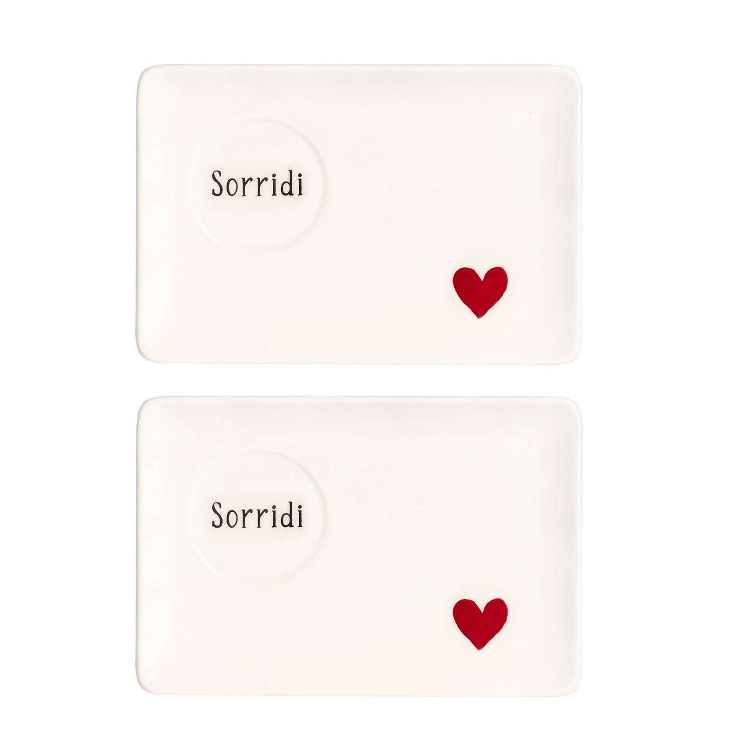 Immagine principale di Set 2 Piattini Rettangolari Espresso Sorridi Cuore Rosso 1510 cm | Simple Day