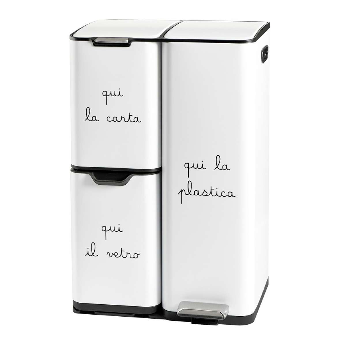 Immagine del prodotto Pattumiera 13+17+30L Carta Plastica Vetro Bianca 47x39xh72 cm | Simple Day