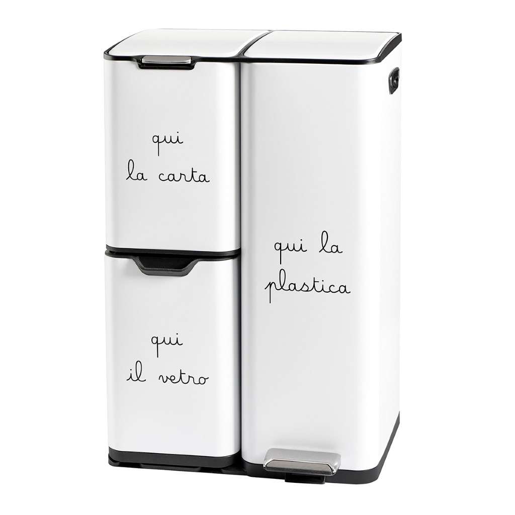 Immagine principale di Pattumiera 13+17+30L Carta Plastica Vetro Bianca 47x39xh72 cm | Simple Day