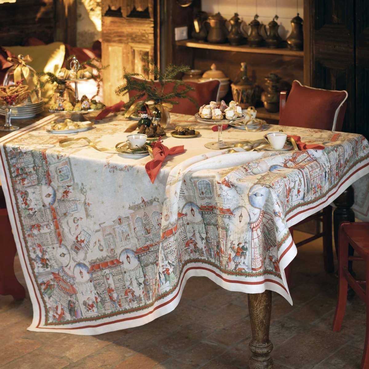 Immagine variante 160x230 cm - Tovaglia Rettangolare Christmas Shopping in 100% Lino | Tessitura Toscana Telerie