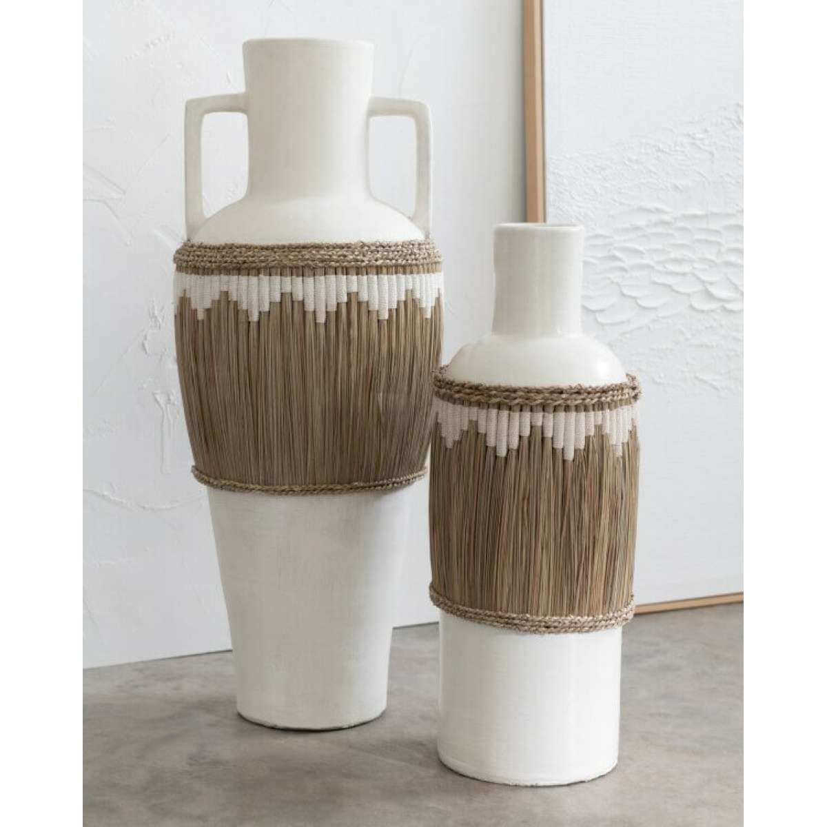 Immagine del prodotto Vaso Motivi in Terracotta Bianco e Naturale - 2 Misure | Jolipa