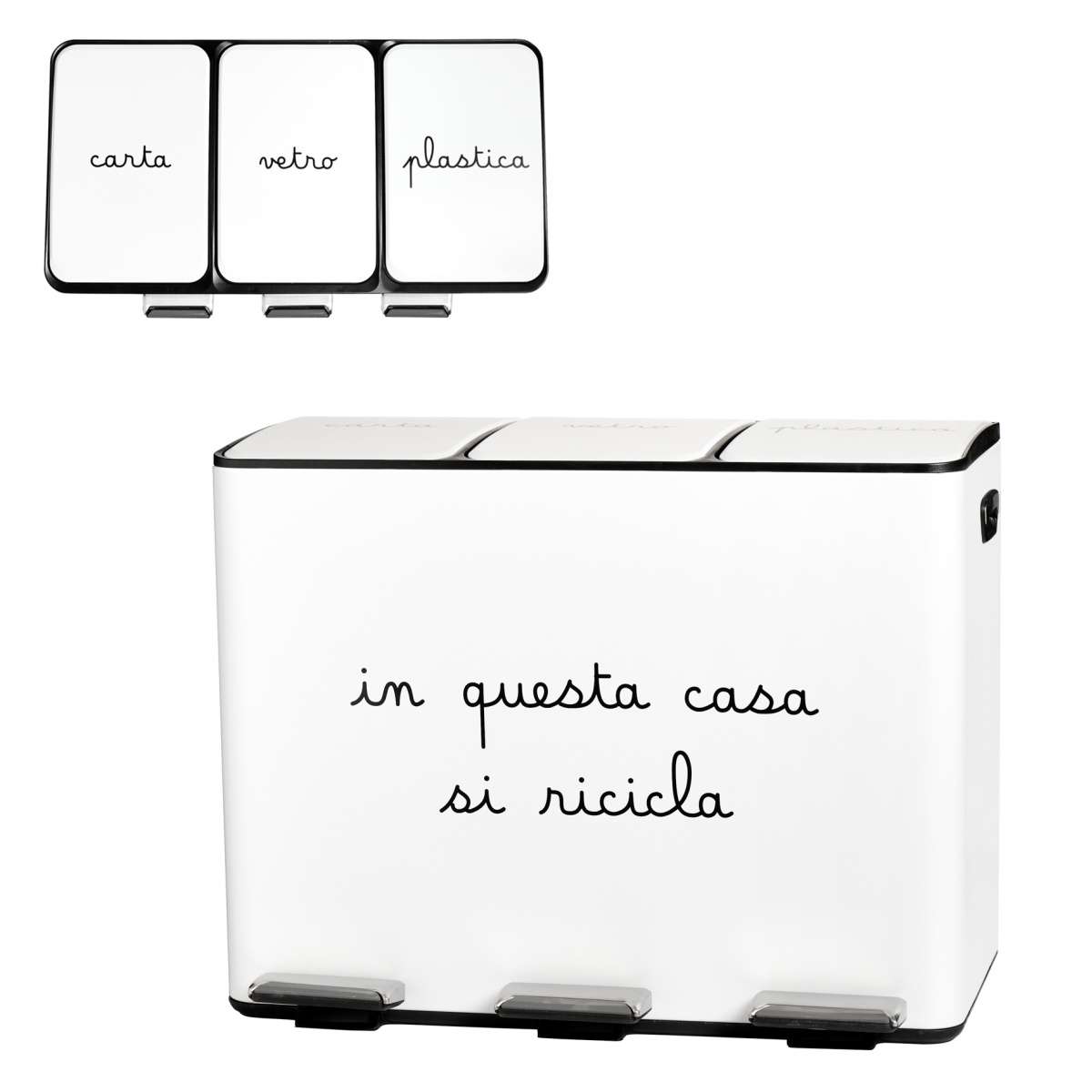 Immagine del prodotto Pattumiera 3x15L In Questa Casa si Ricicla Bianca 61x37xh47 cm | Simple Day