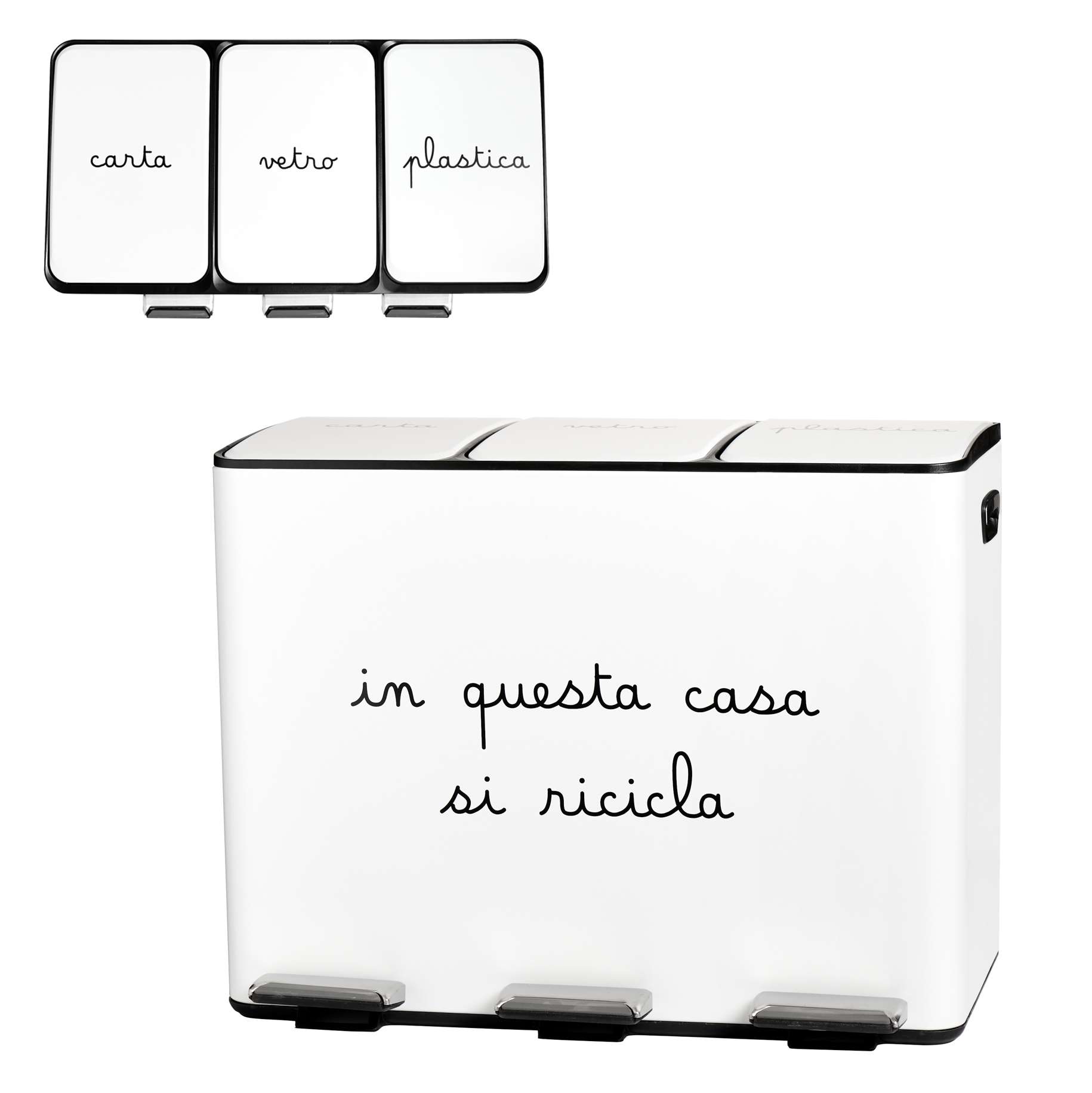 Immagine principale di Pattumiera 3x15L In Questa Casa si Ricicla Bianca 61x37xh47 cm | Simple Day