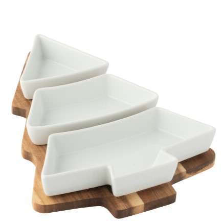 Immagine principale di Tagliere Abete con Ciotole in Ceramica bianca 21.6x30x3.5 cm | Jolipa