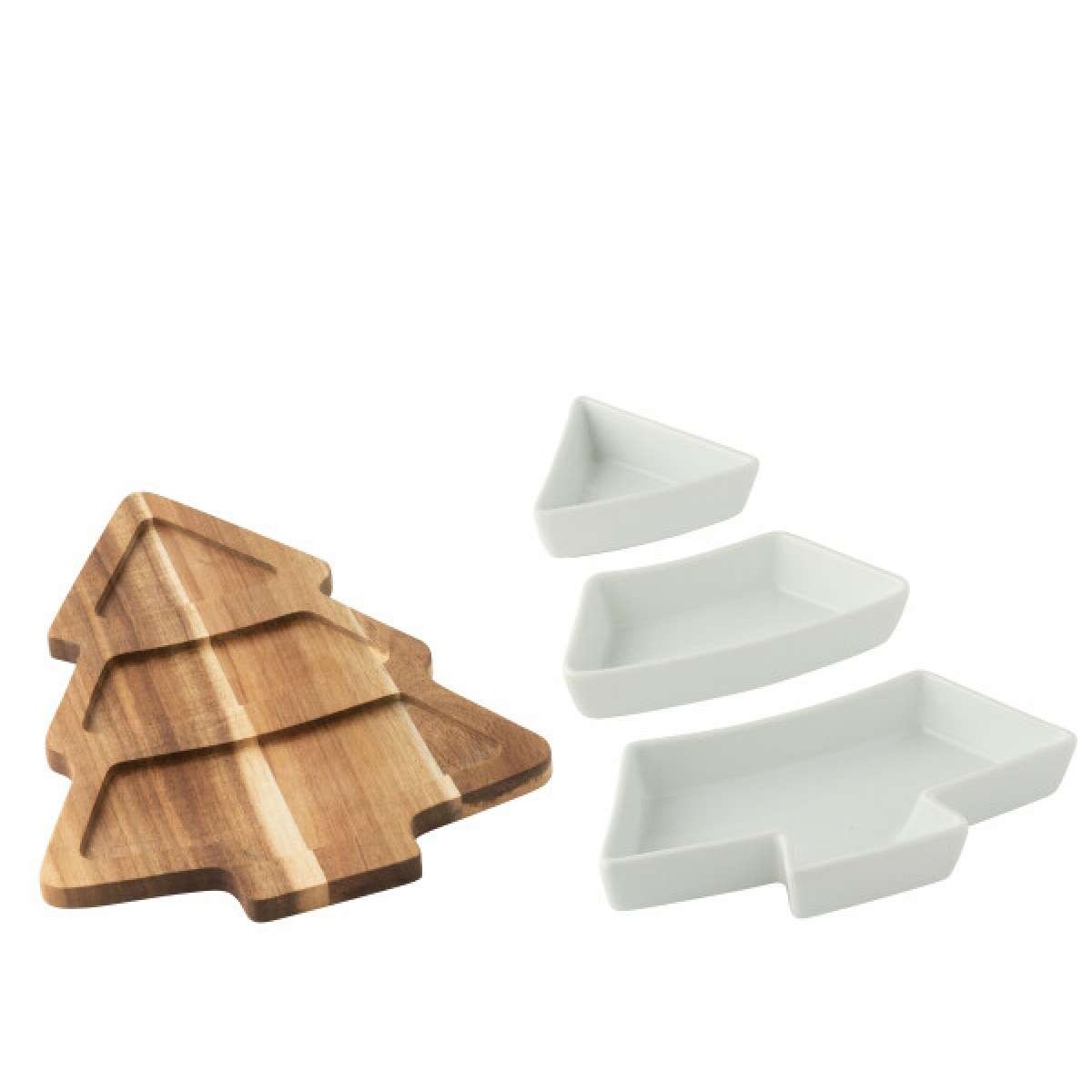 Immagine del prodotto Tagliere Abete con Ciotole in Ceramica bianca 21.6x30x3.5 cm | Jolipa