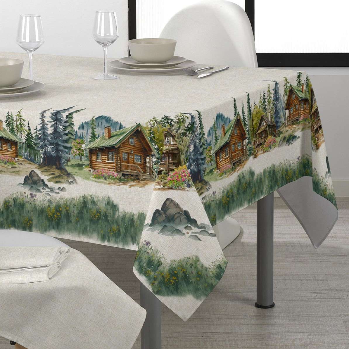 Immagine principale di Tovaglia Rettangolare Chalet Stampa Digitale in 100% Cotone | Daunex