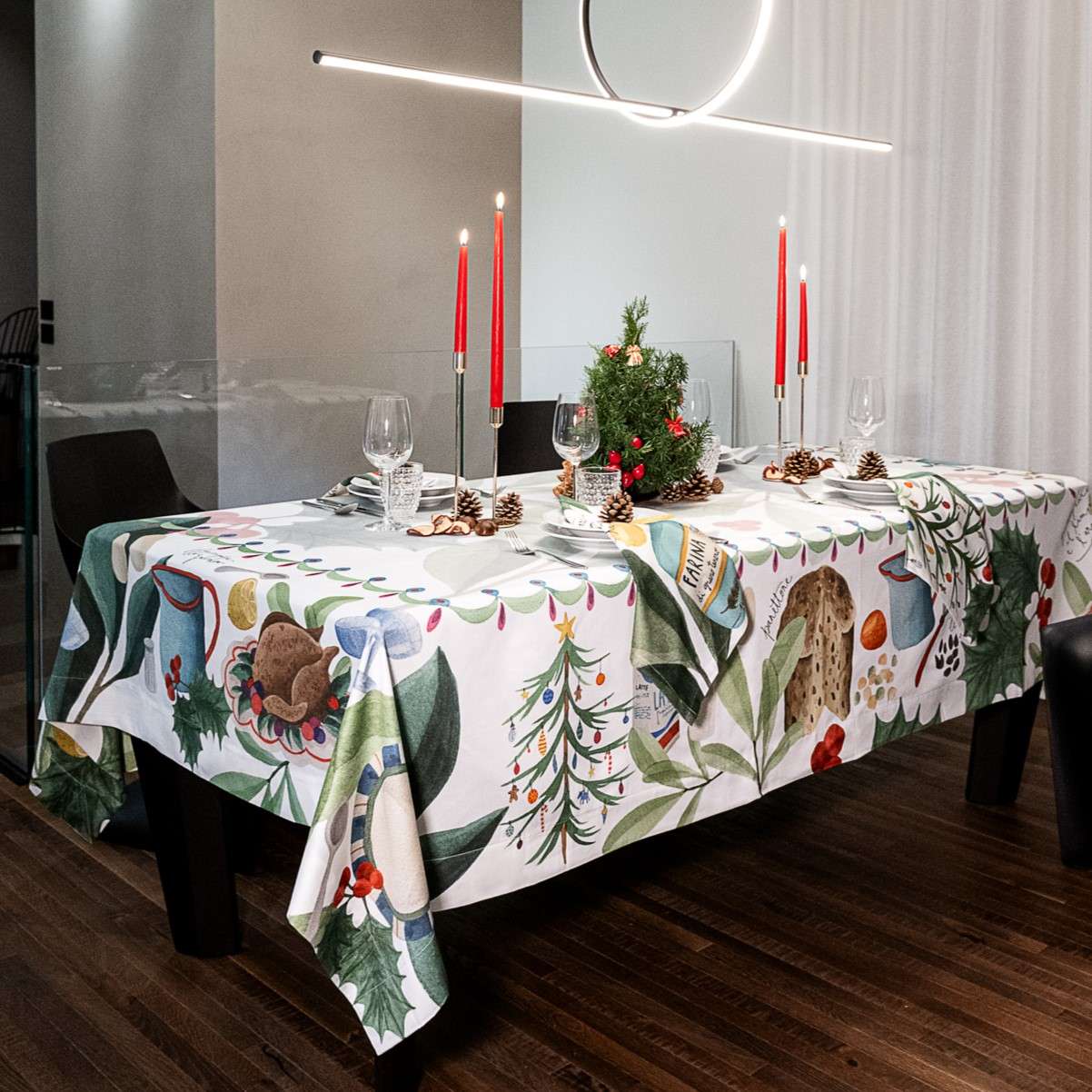 Immagine principale di Tovaglia Rettangolare Menù di Natale in Raso di Cotone - 3 Misure | The NapKing