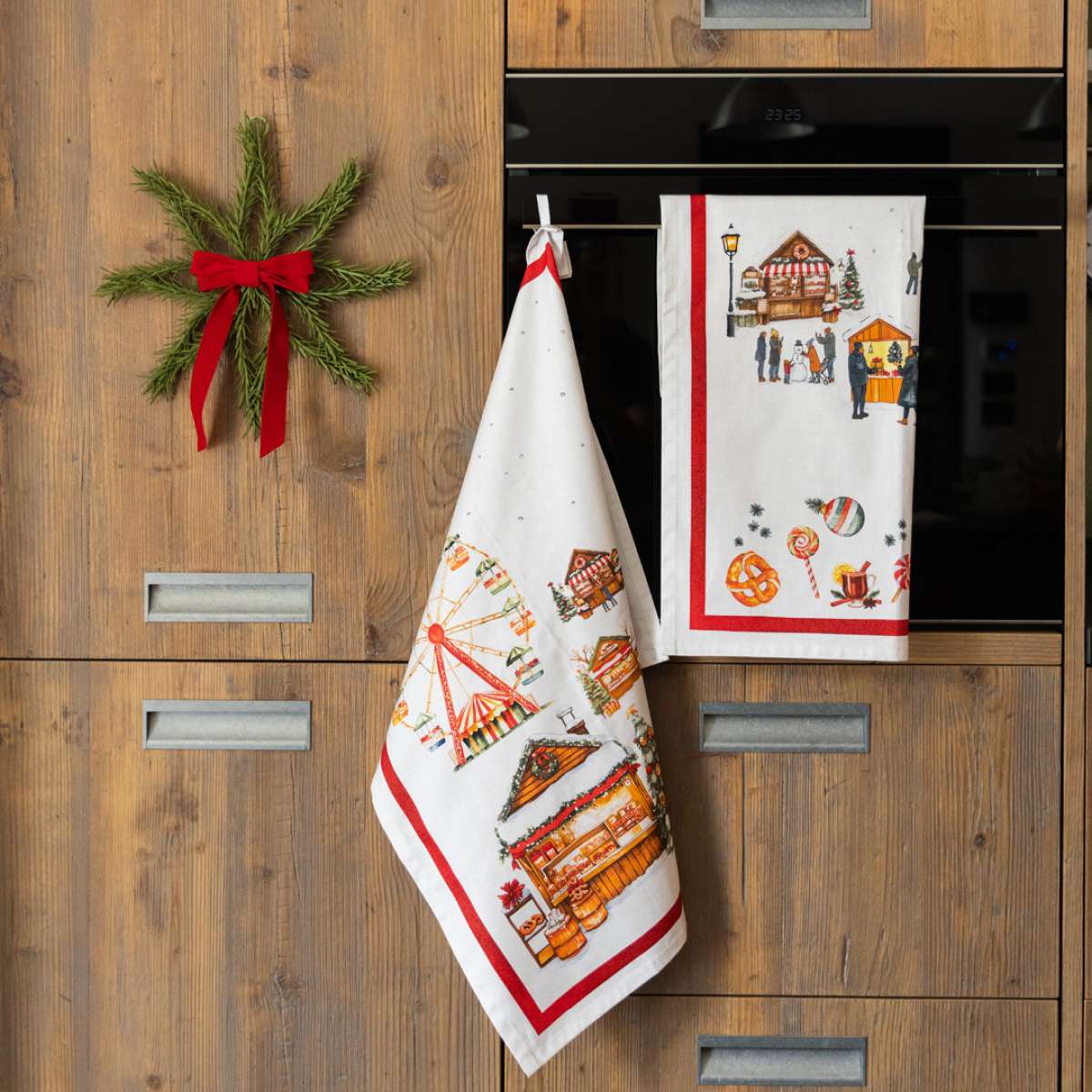 Immagine del prodotto Set 2 Strofinacci in Cotone Xmas Village | Olivia Home