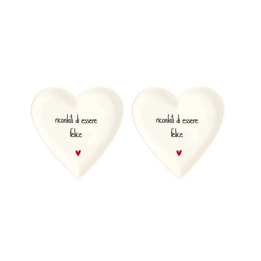 Immagine principale di Set 2 Piatti Cuore Ricordati di Essere Felice diam 12 cm | Simple Day