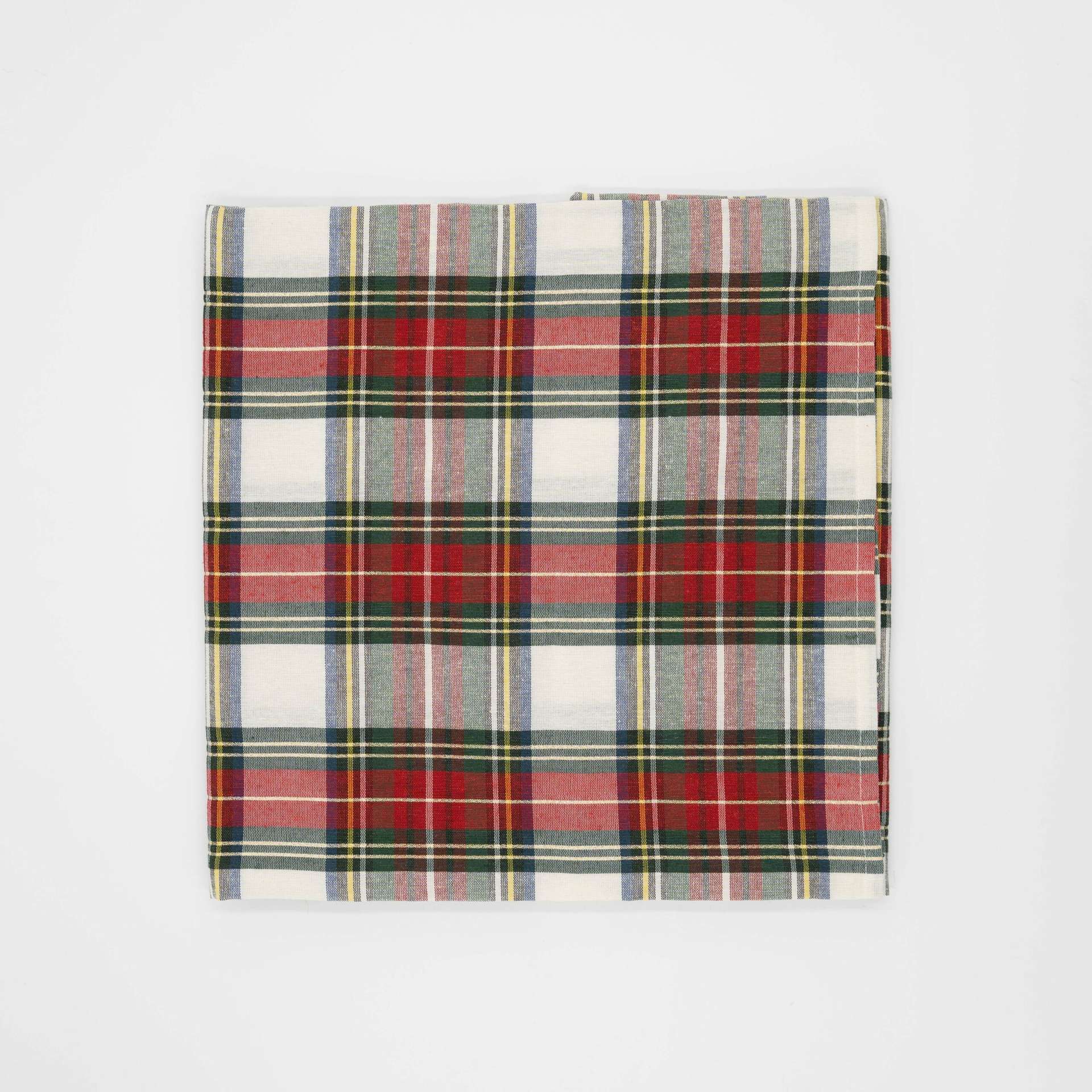 Immagine principale di Tovaglia Quadrata Tartan Scozzese Bianco con Lurex Oro 140x140 cm | Pietro Zanetti Home