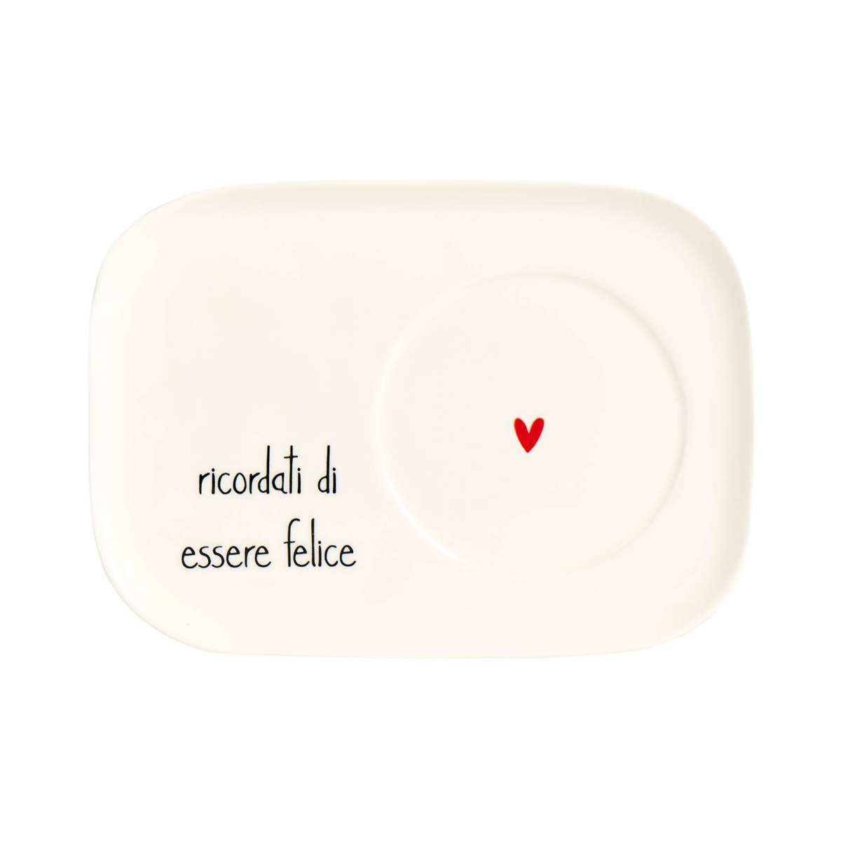 Immagine del prodotto Piatto Rettangolare per Tazze in Ceramica "Ricordati di Essere Felice" | Simple Day