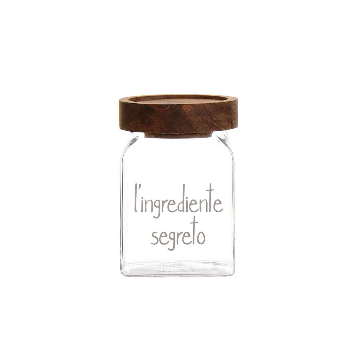 Immagine del prodotto Barattolino in Vetro con Tappo in Legno Acacia "L'Ingrediente Segreto" | Simple Day